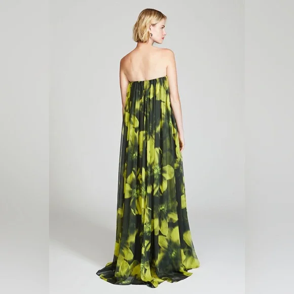 $795 HALSTON Claudette Floral Print Chiffon Strapless Gown Dress size 2 NWT - Picture 5 of 16